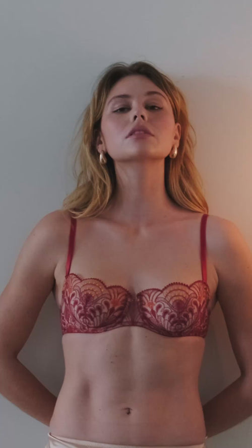 Memories of Love Balconette Bra in Dark Red