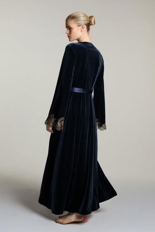 Rose Imperial Long Robe in Navy/Mink - I.D. Sarrieri