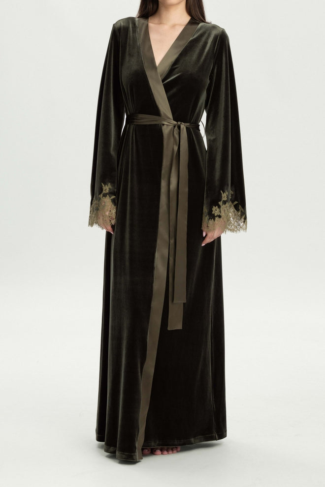 Rose Imperial Long Robe in Olive Green - I.D. Sarrieri
