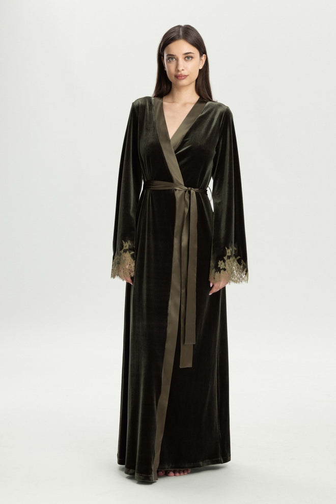 Rose Imperial Long Robe in Olive Green - I.D. Sarrieri