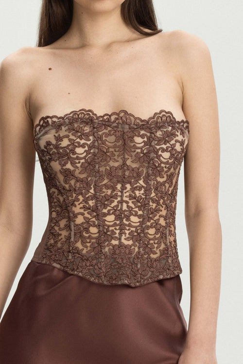 Royal Jewel Strapless Bustier in Chocolate